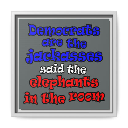 donkeys and elephants - framed canvas art (dark grey)