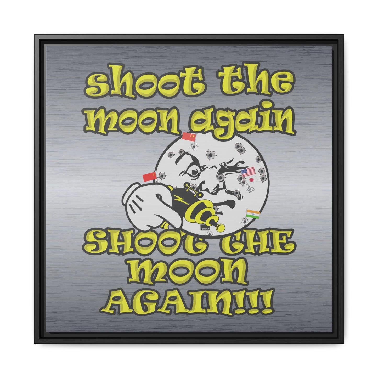 shoot the moon again - framed canvas art (brushed nickel)