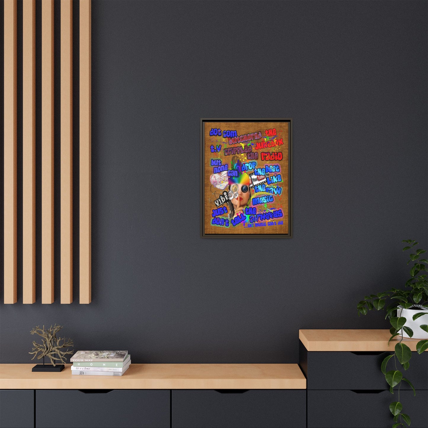 drop the beat - framed canvas art (brown papyrus)