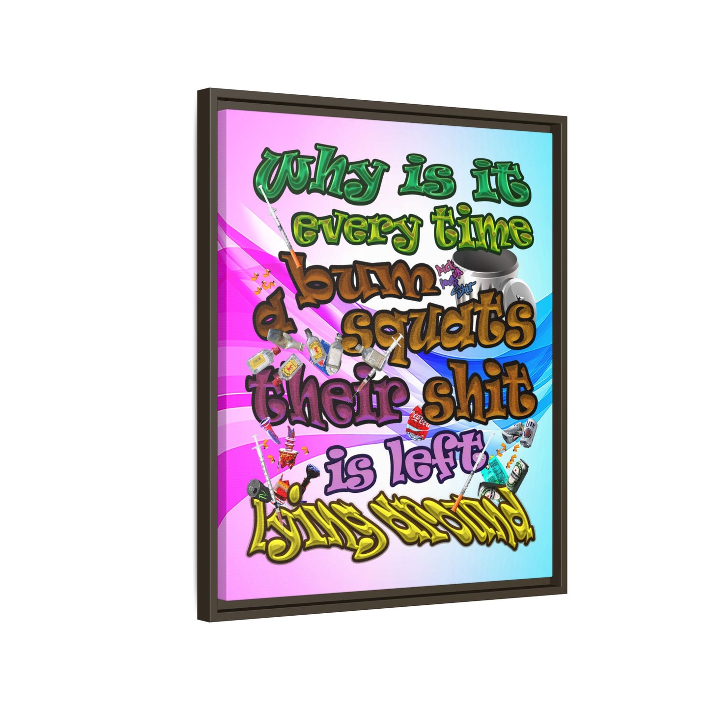 the bum's shit - framed canvas art (light blue-pink wave)