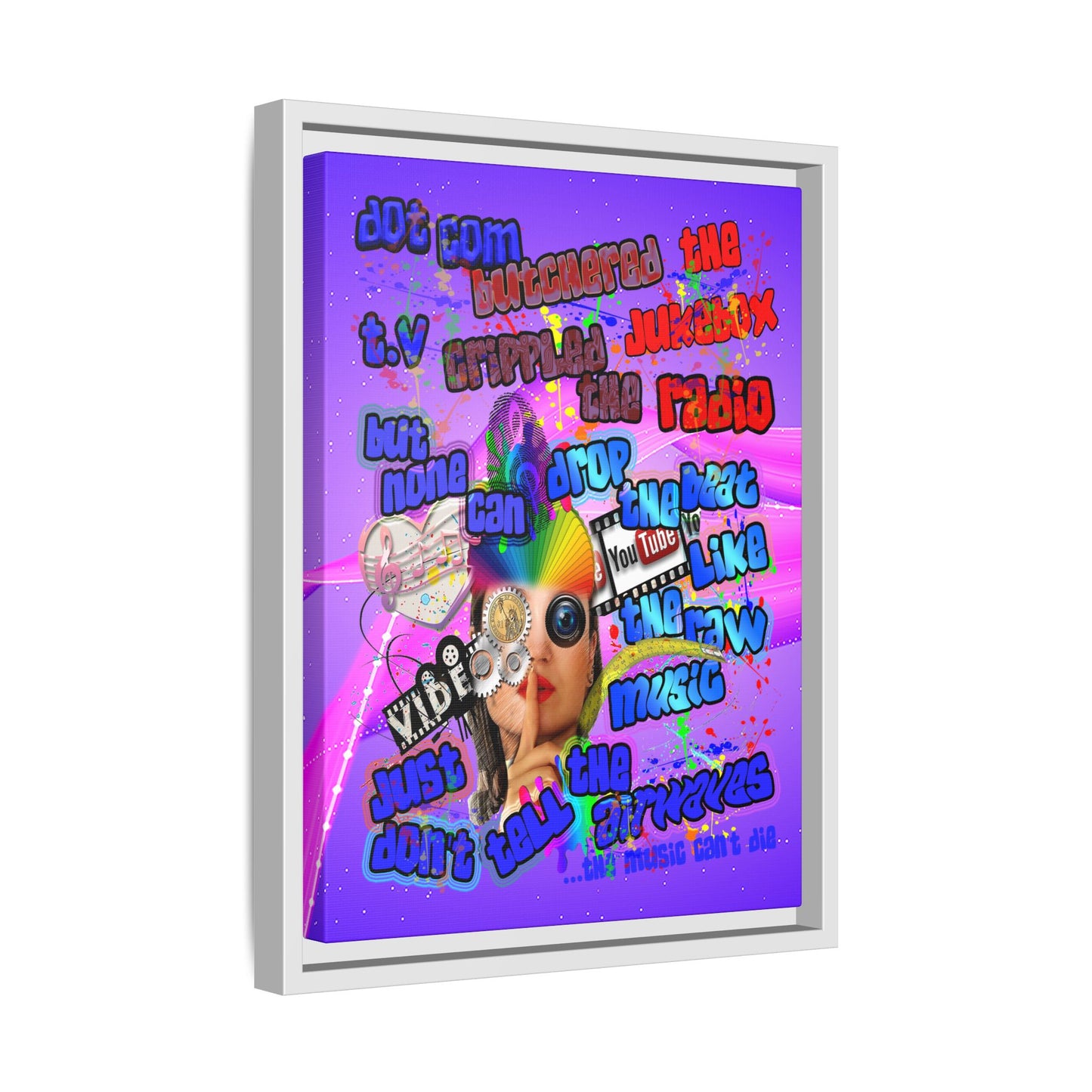 drop the beat - framed canvas art (purple-pink wave)