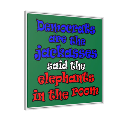 donkeys and elephants - framed canvas art (dark green)