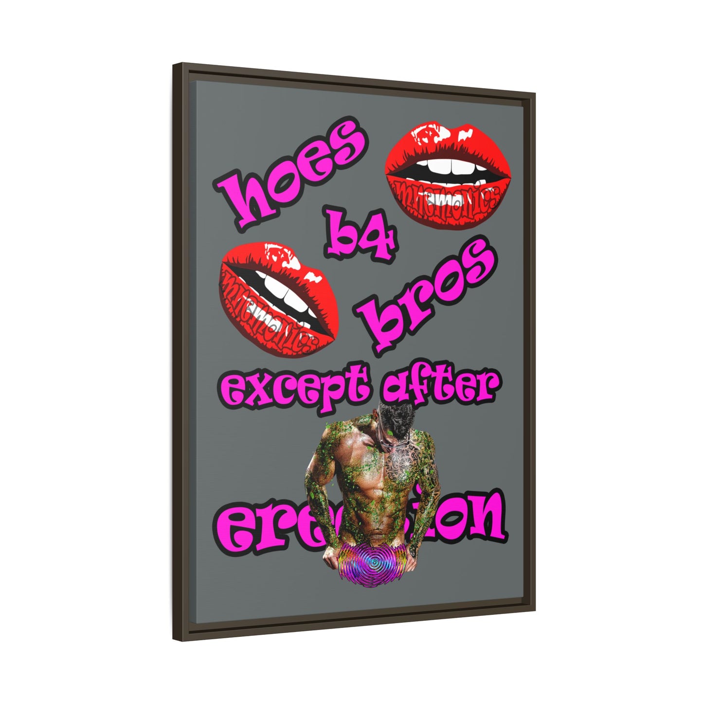 hoes b4 bros - framed canvas art (dark grey)