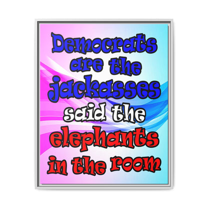 donkeys and elephants - framed canvas art (light blue-pink wave)