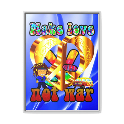 love peace - framed canvas art (blue-white wave)