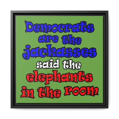 donkeys and elephants - framed canvas art (green)