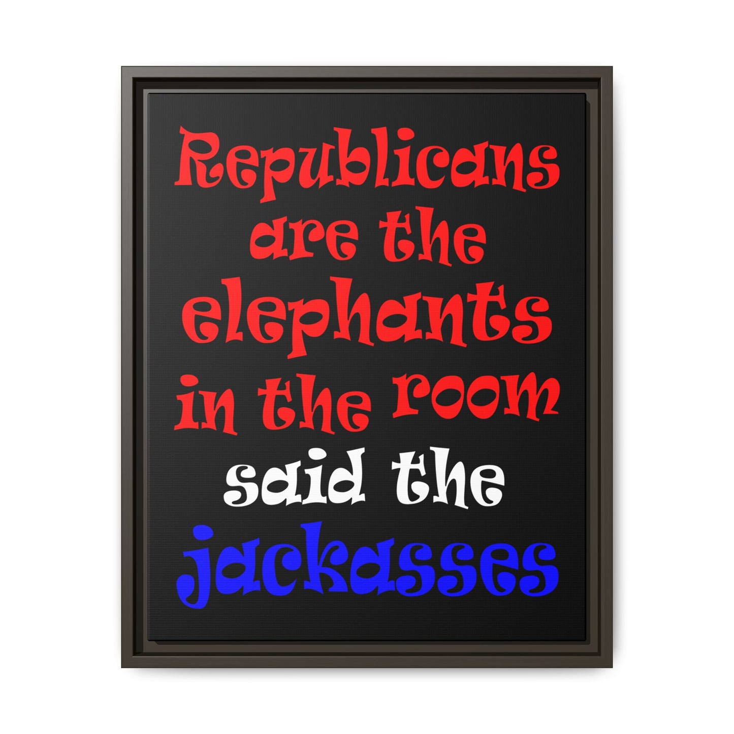 donkeys and elephants - framed canvas art (black)