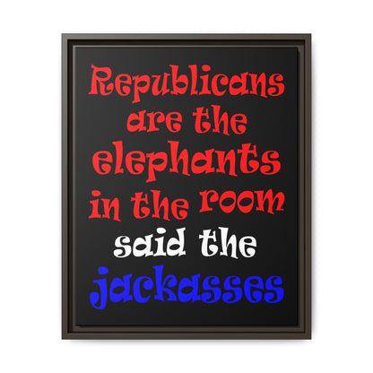 donkeys and elephants - framed canvas art (black)