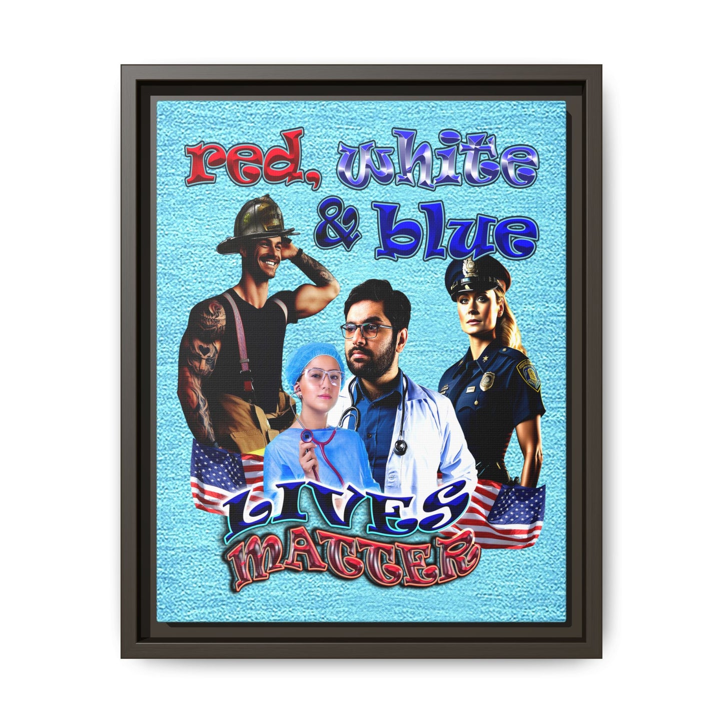 rw&b lives matter - framed canvas art (faded blue)