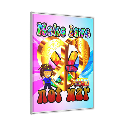 love peace - framed canvas art (light blue-pink wave)