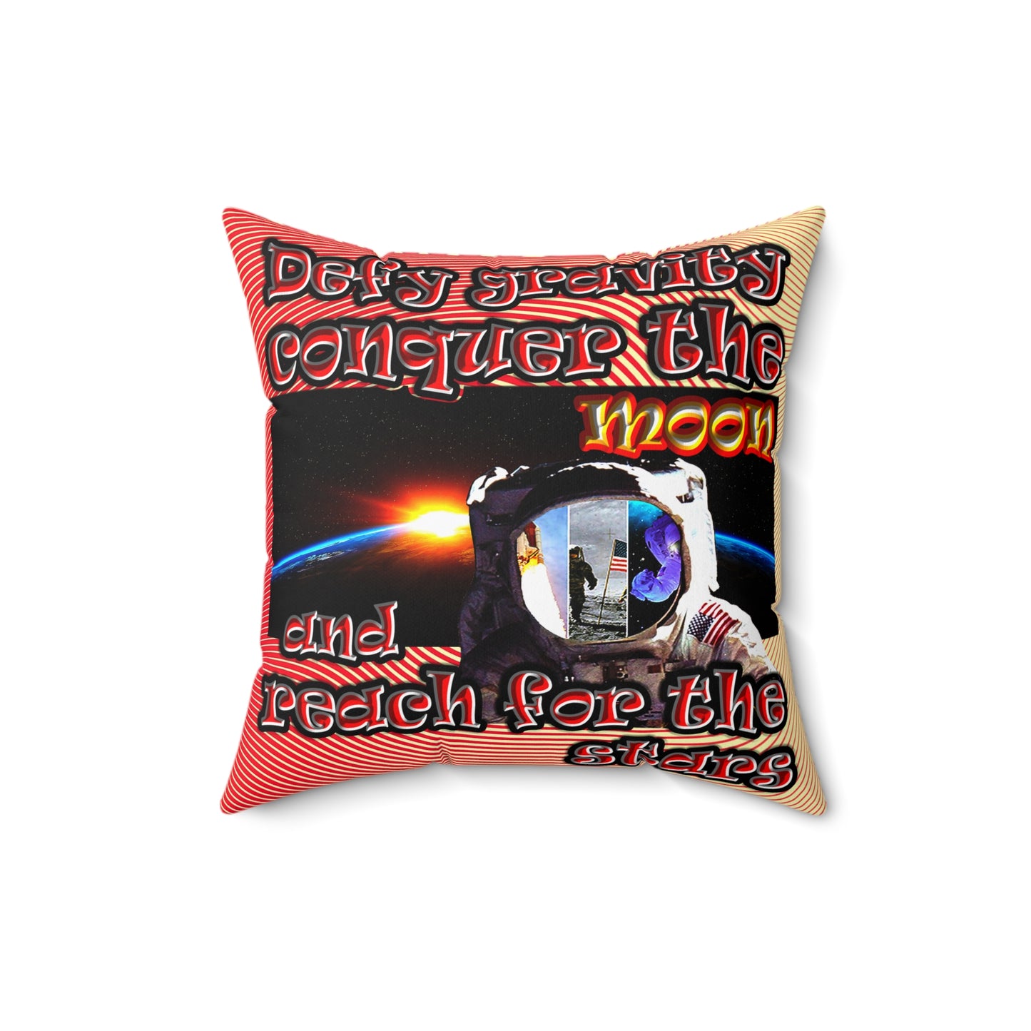 defy conquer reach - Spun Polyester Square Pillow - (yellow-orange wave)