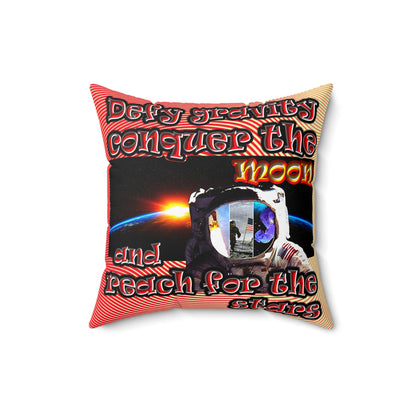 defy conquer reach - Spun Polyester Square Pillow - (yellow-orange wave)