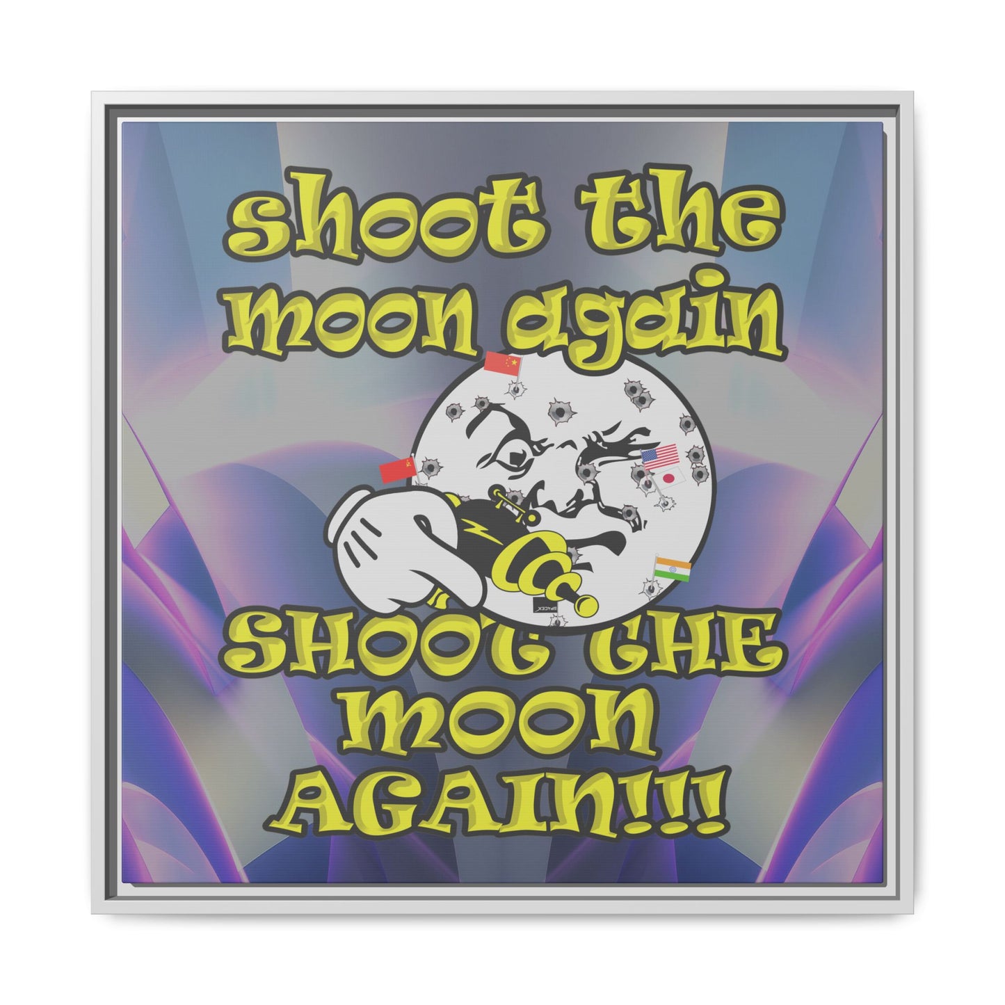 shoot the moon again - framed canvas art (grey-pink wave)