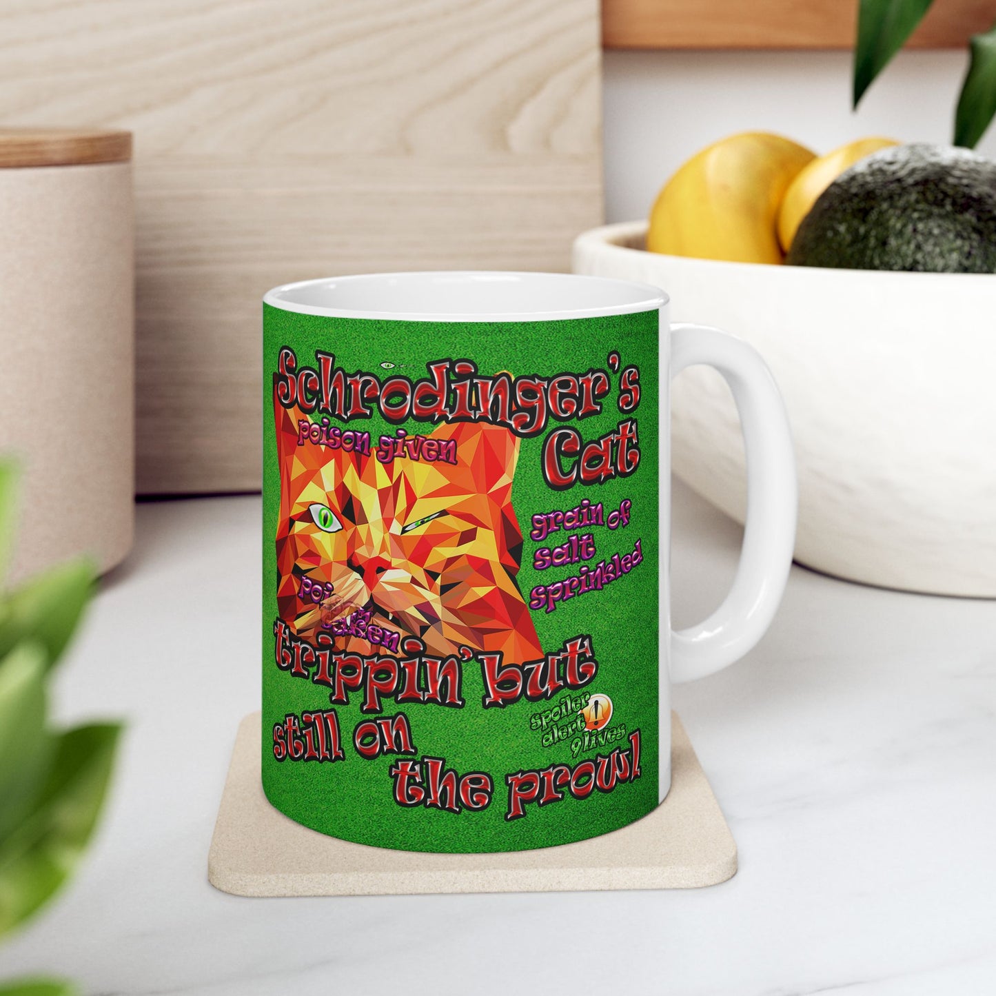 schrodinger's cat - White Mug (green turf)