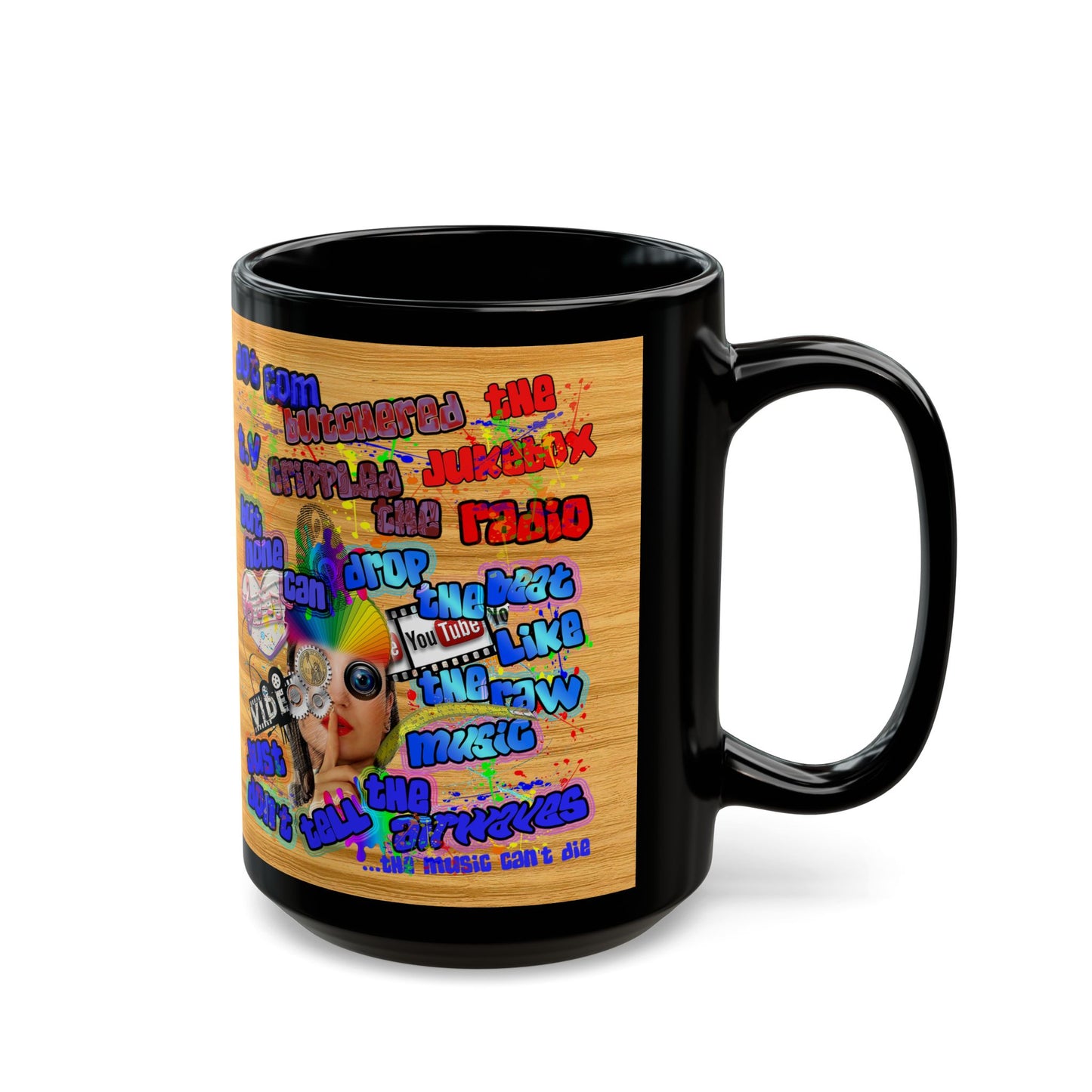 drop the beat - Black Mug (butterscotch wood finish)