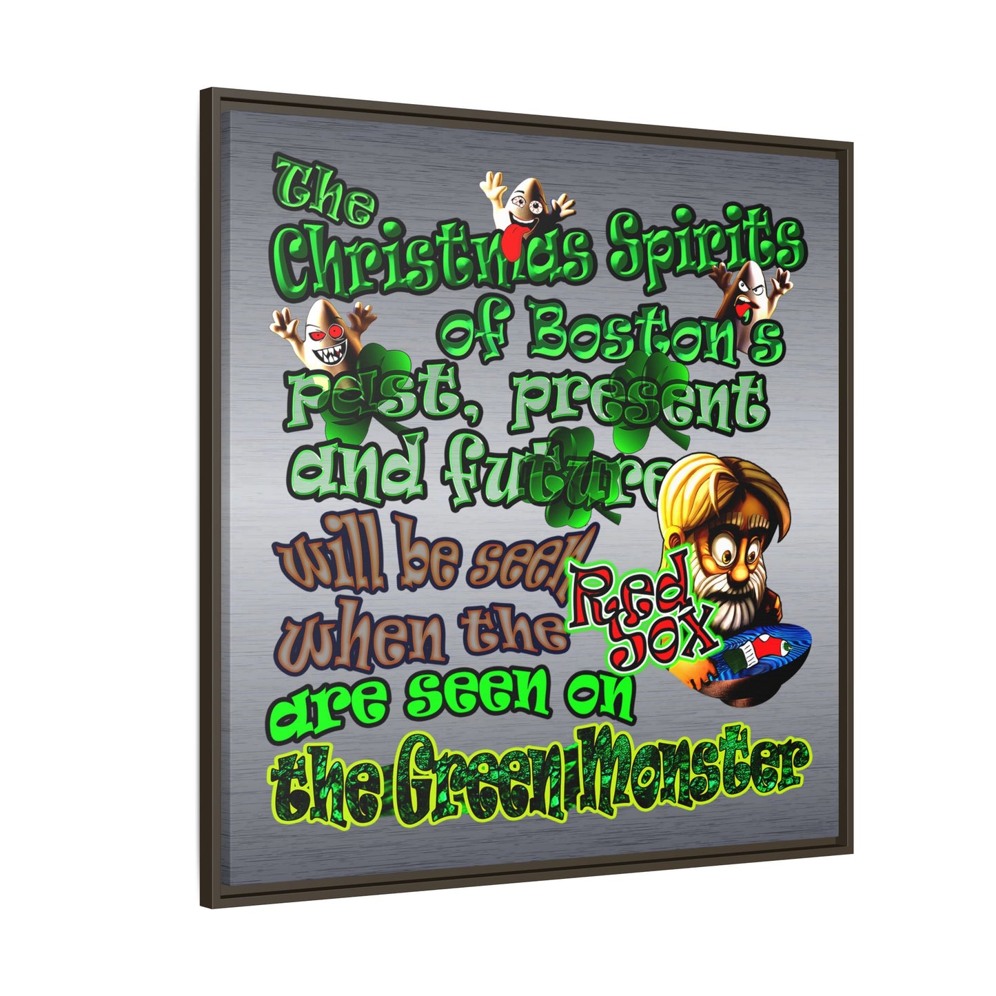 christmas spirits of boston - framed canvas art (brushed nickel)
