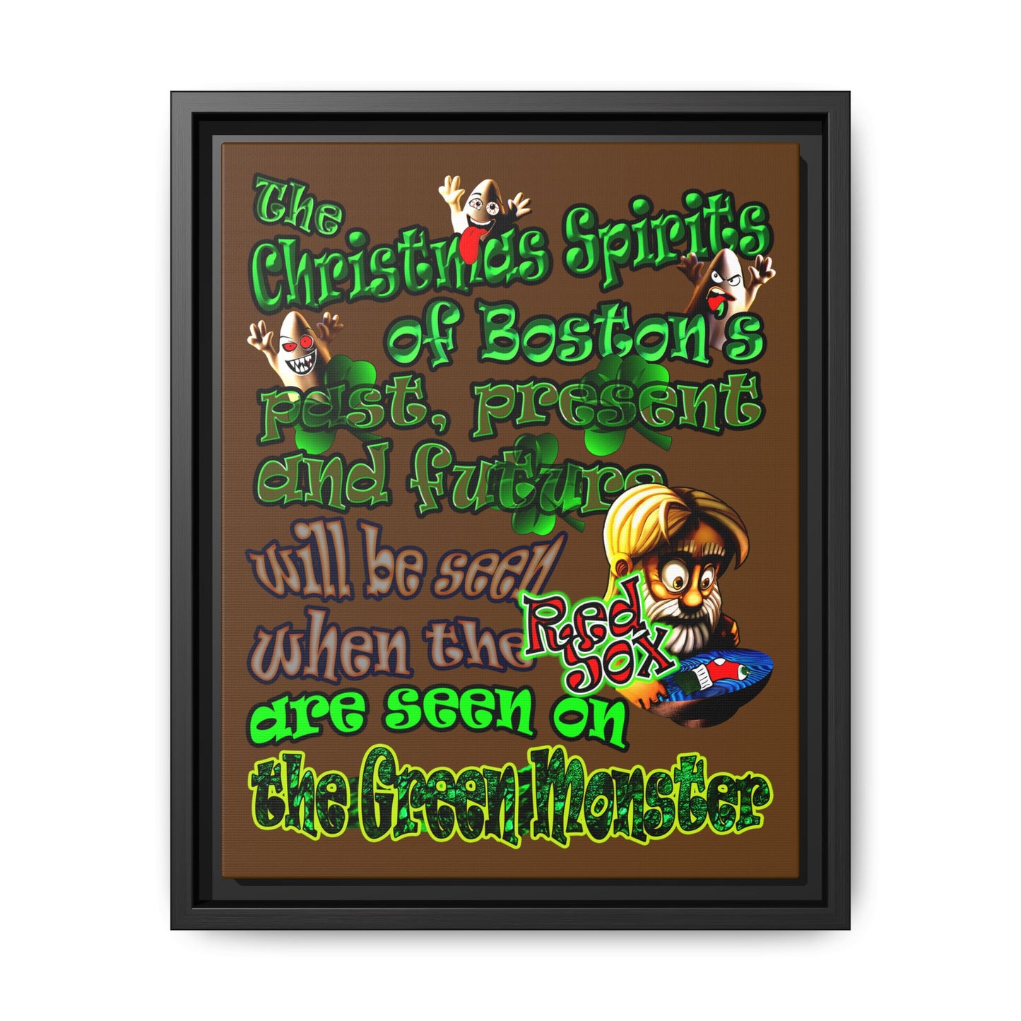 christmas spirits of boston - framed canvas art (brown)