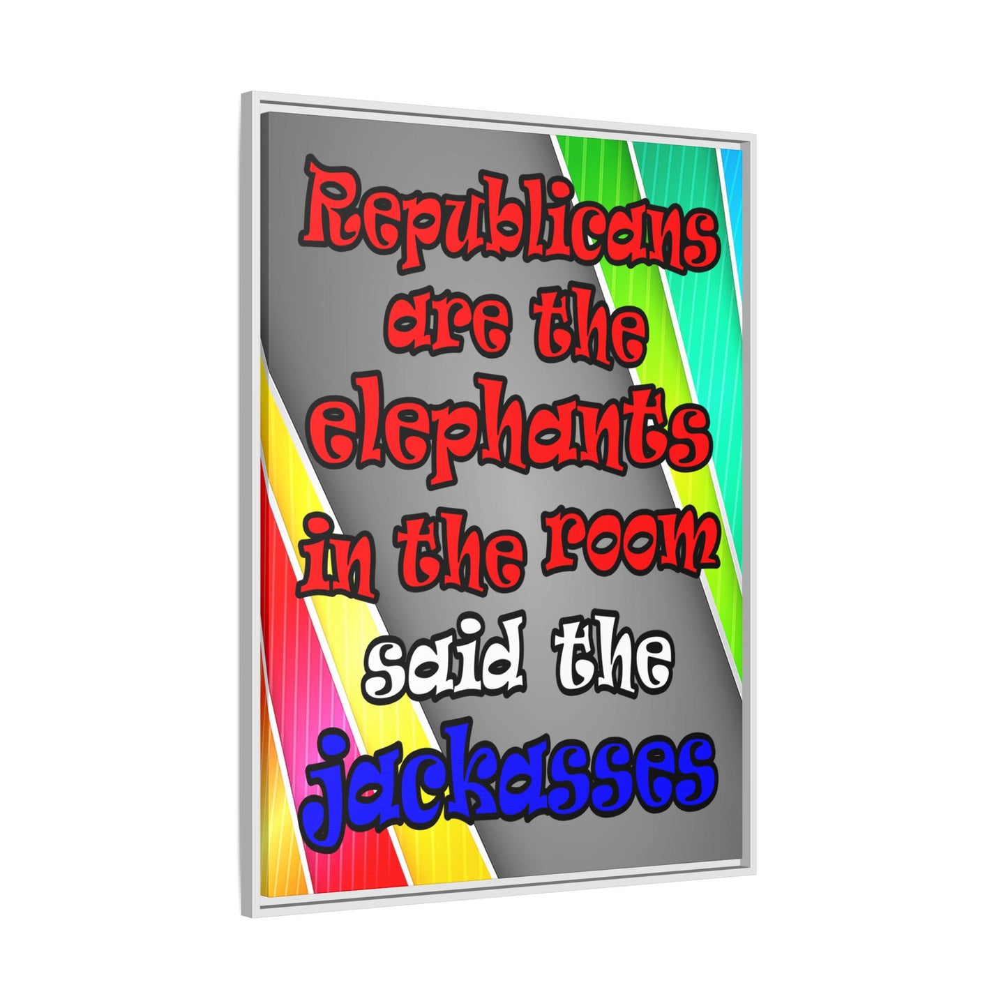 donkeys and elephants - framed canvas art (rainbow split)