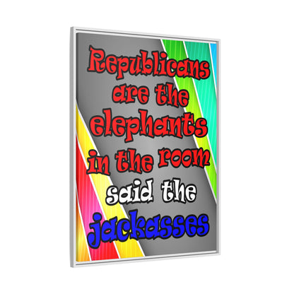 donkeys and elephants - framed canvas art (rainbow split)