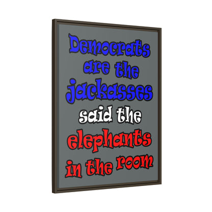 donkeys and elephants - framed canvas art (dark grey)