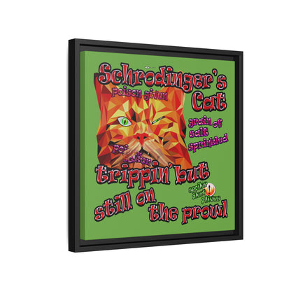 schrodinger's cat - framed canvas art (green)