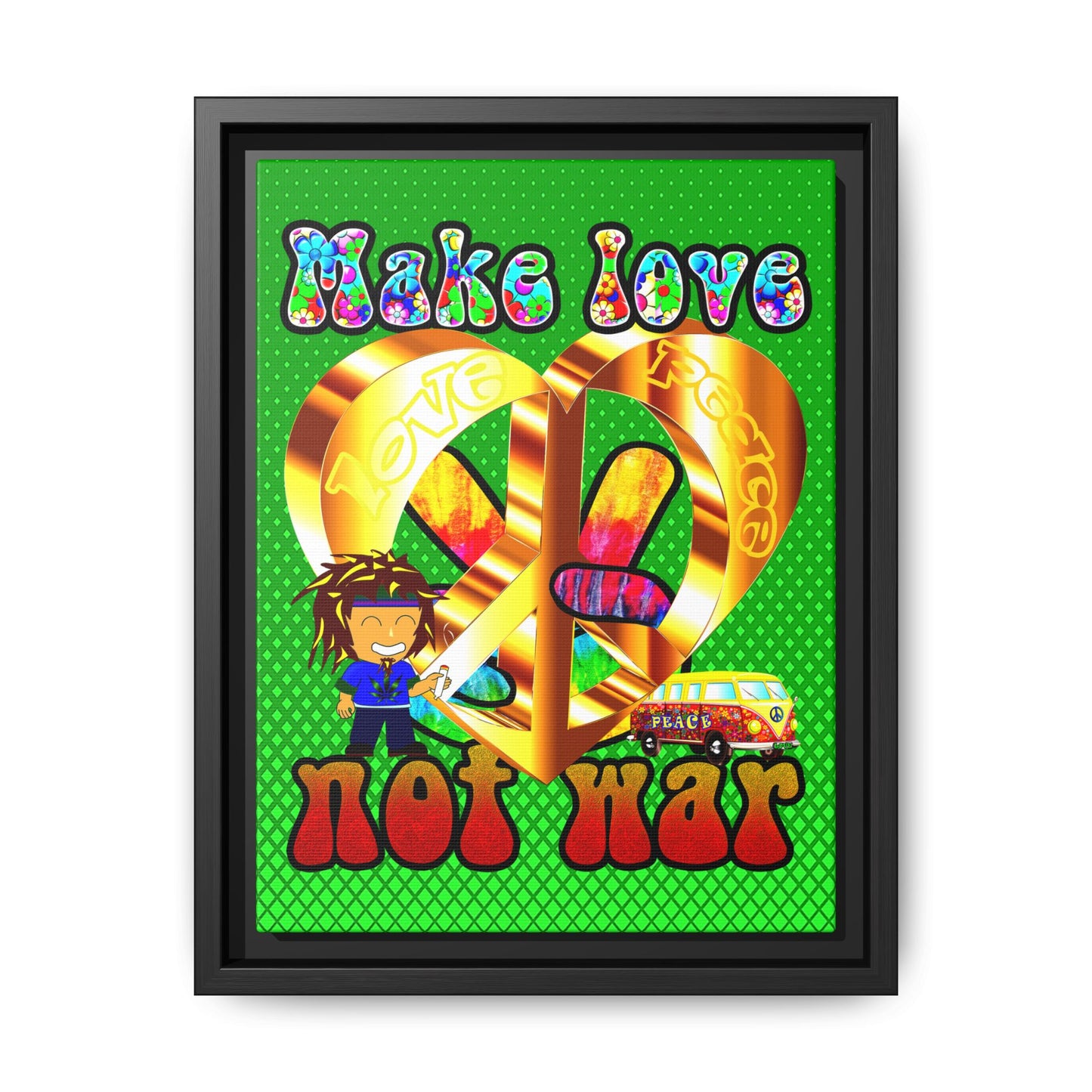 love peace - framed canvas art (logo green)