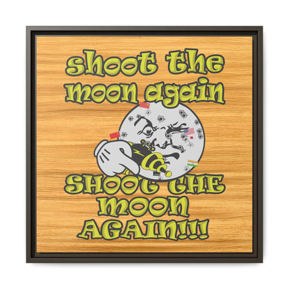 shoot the moon again - framed canvas art (butterscotch wood finish)