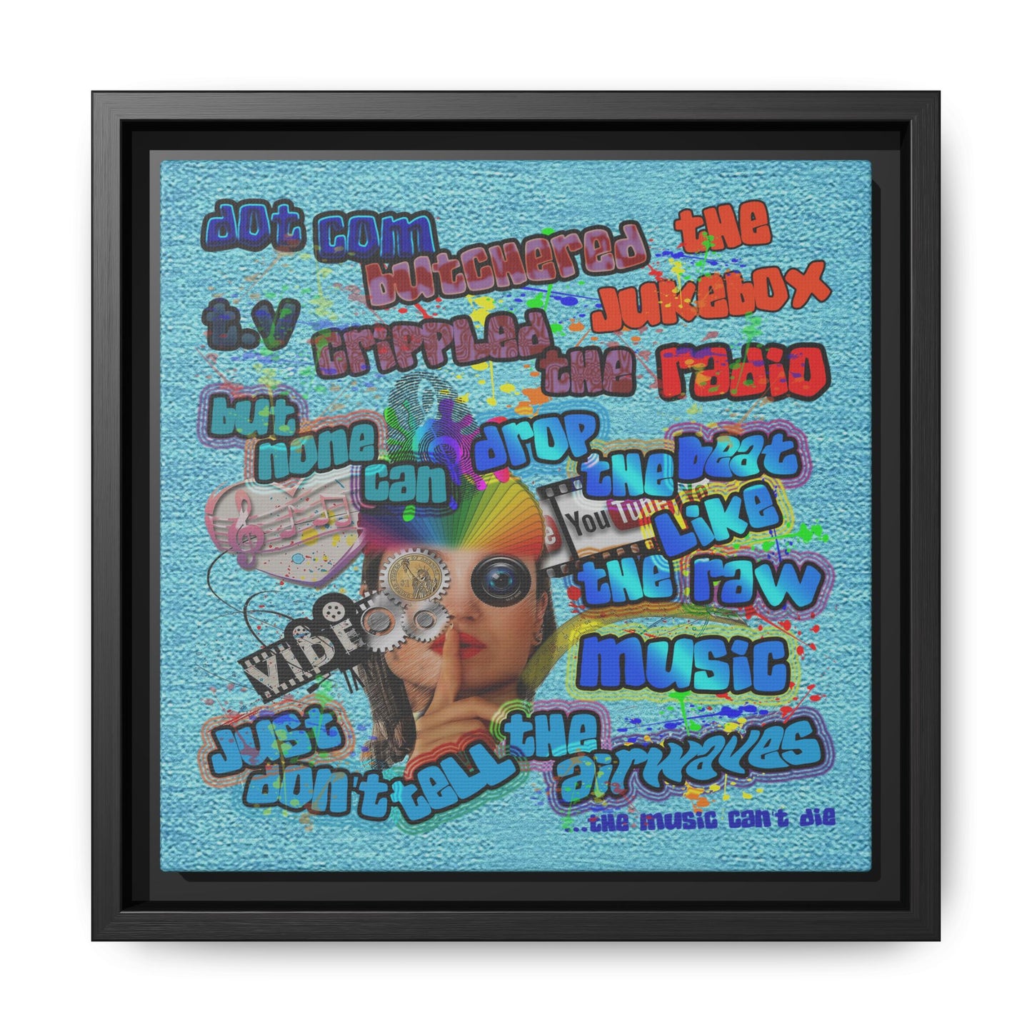 drop the beat - framed canvas art (faded blue)
