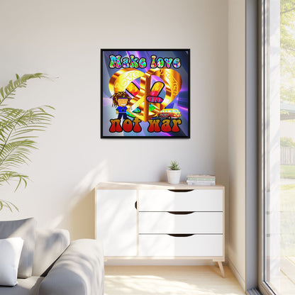 love peace - framed canvas art (grey-pink wave)
