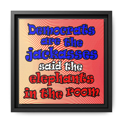 donkeys and elephants - framed canvas art (yellow-orange wave)