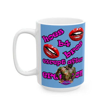 hoes b4 bros - White Mug (light blue)