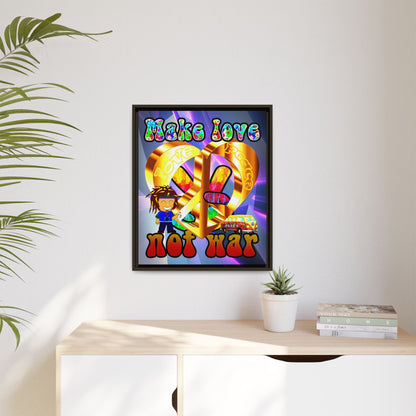 love peace - framed canvas art (grey-pink wave)