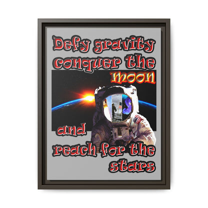defy conquer reach - framed canvas art (light grey)