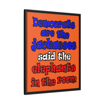 donkeys and elephants - framed canvas art (orange)