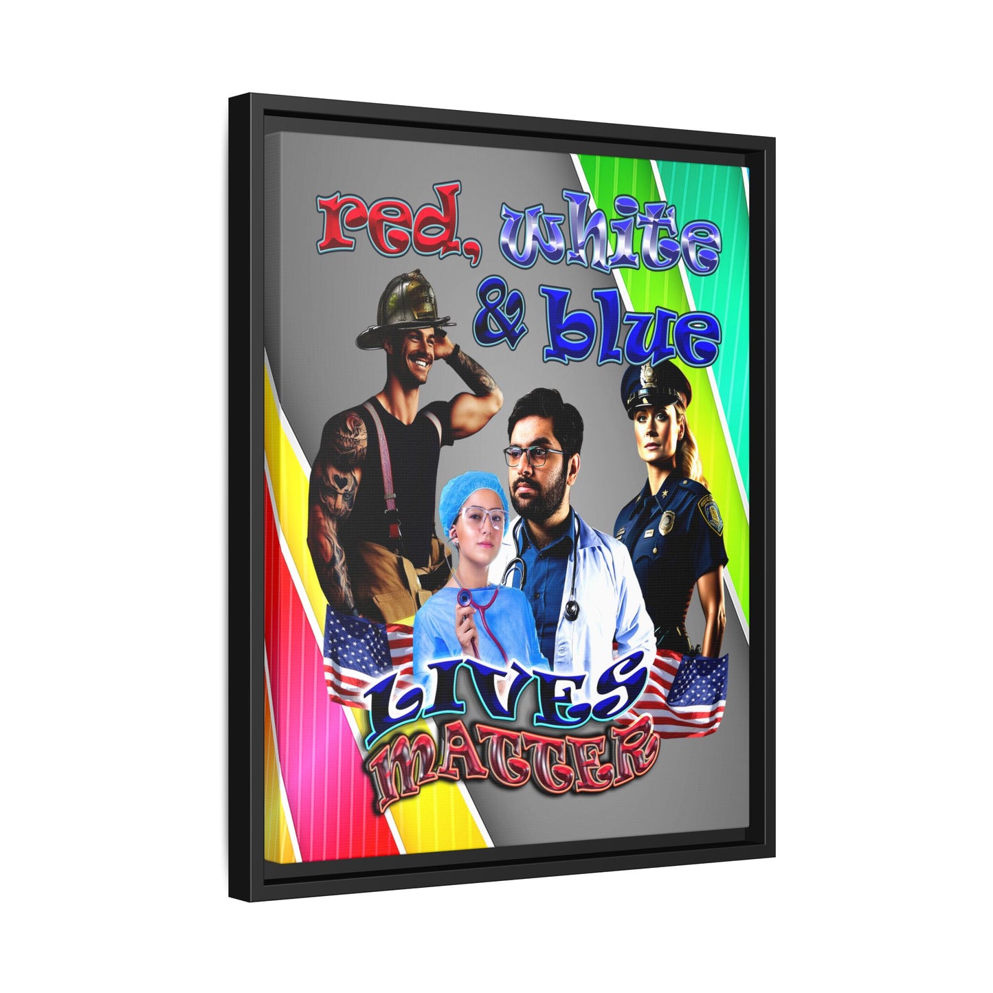 rw&b lives matter - framed canvas art (rainbow split)