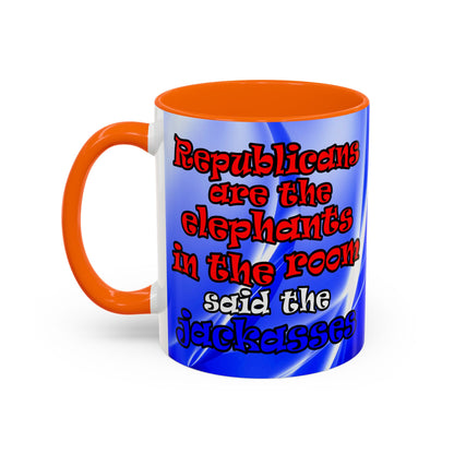 donkeys and elephants - Accent Mug (blue-white wave)