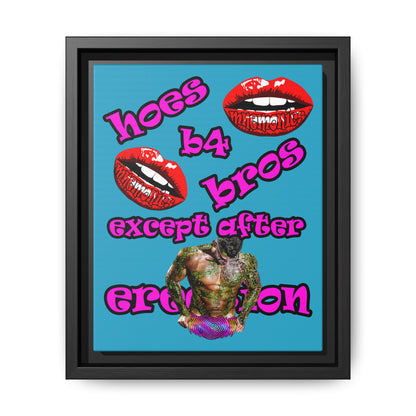 hoes b4 bros - framed canvas art (turquoise)