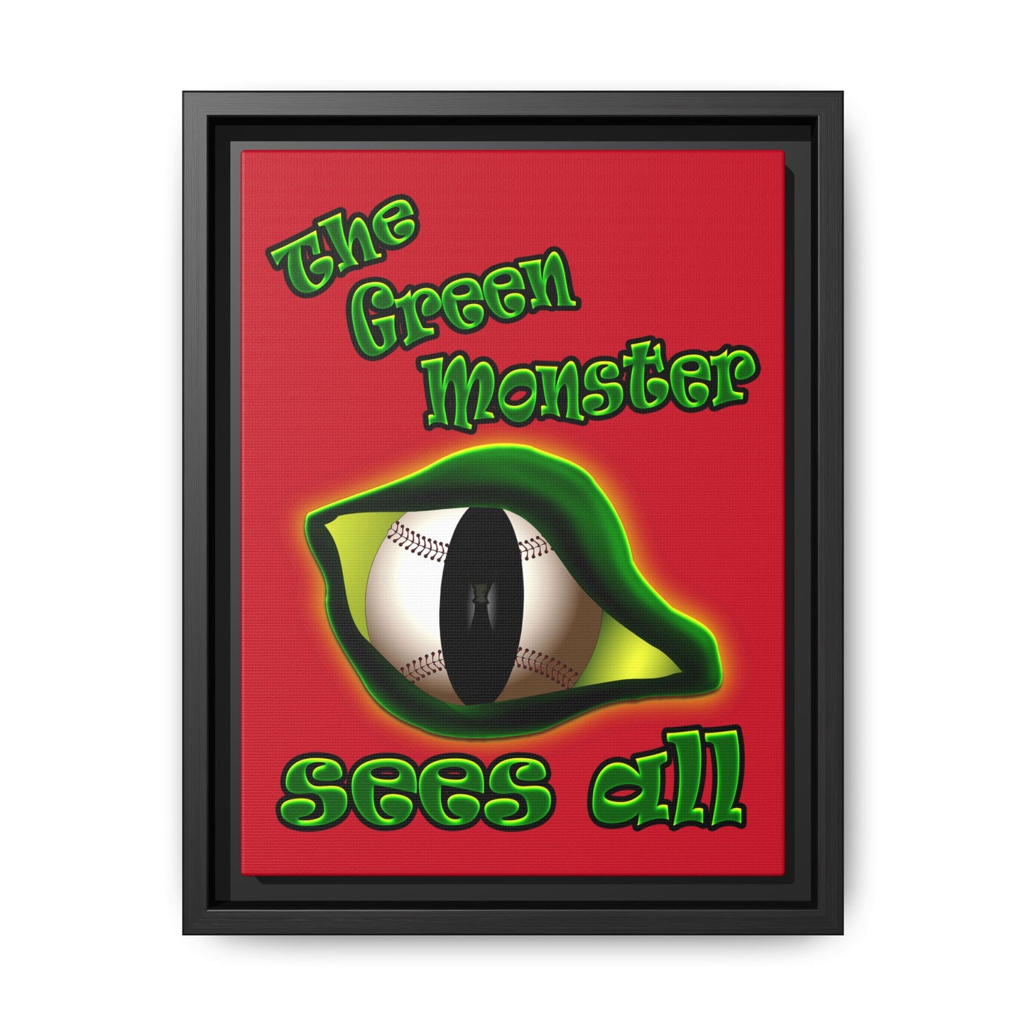 green monster - framed canvas art (dark red)