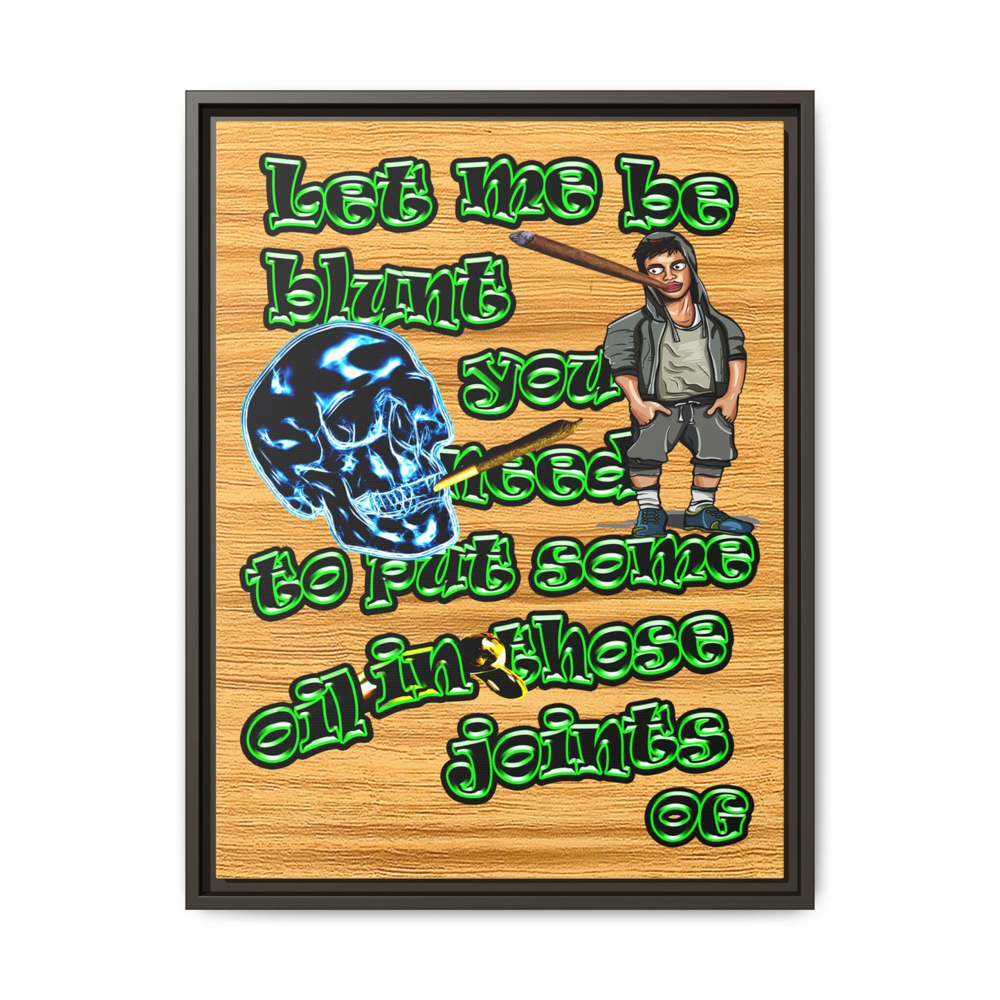 og - framed canvas art (butterscotch wood finish)