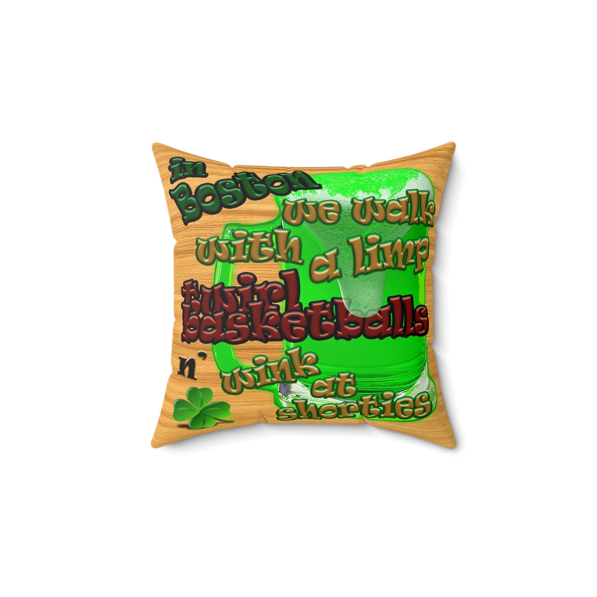 celtics logo - Spun Polyester Square Pillow - (butterscotch wood finish)