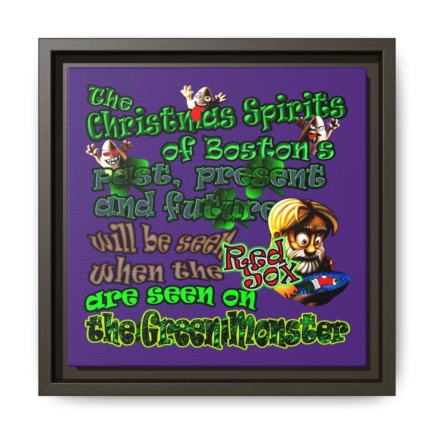 christmas spirits of boston - framed canvas art (purple)