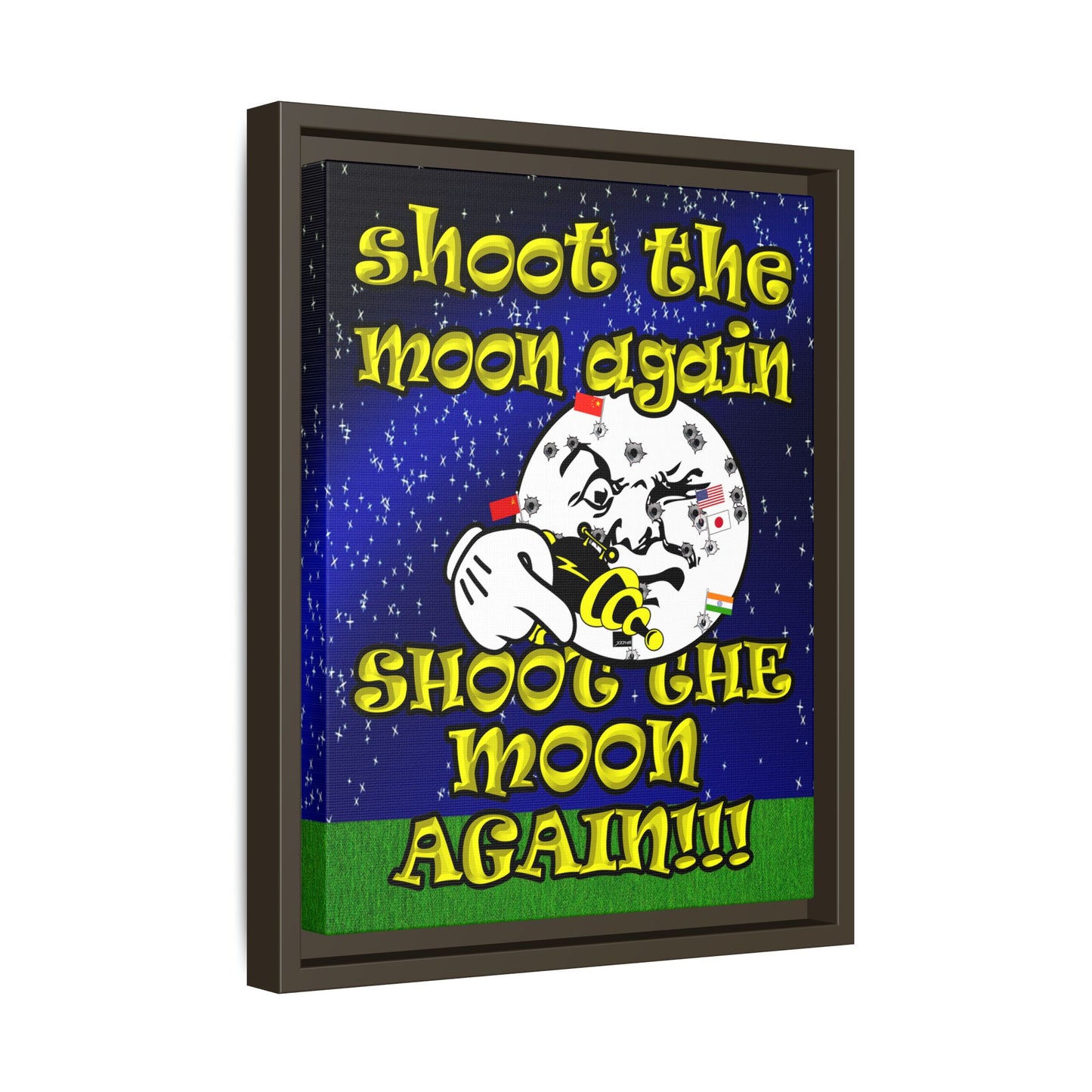 shoot the moon again - framed canvas art ('snoops' background)