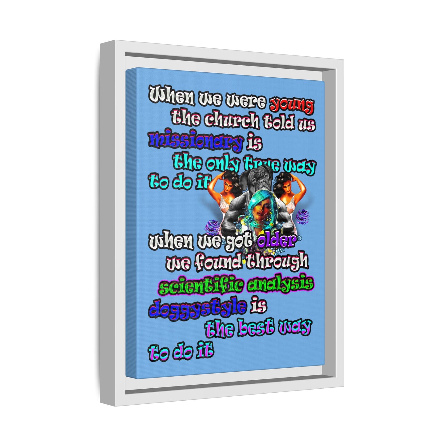 doggystyle - framed canvas art (light blue)