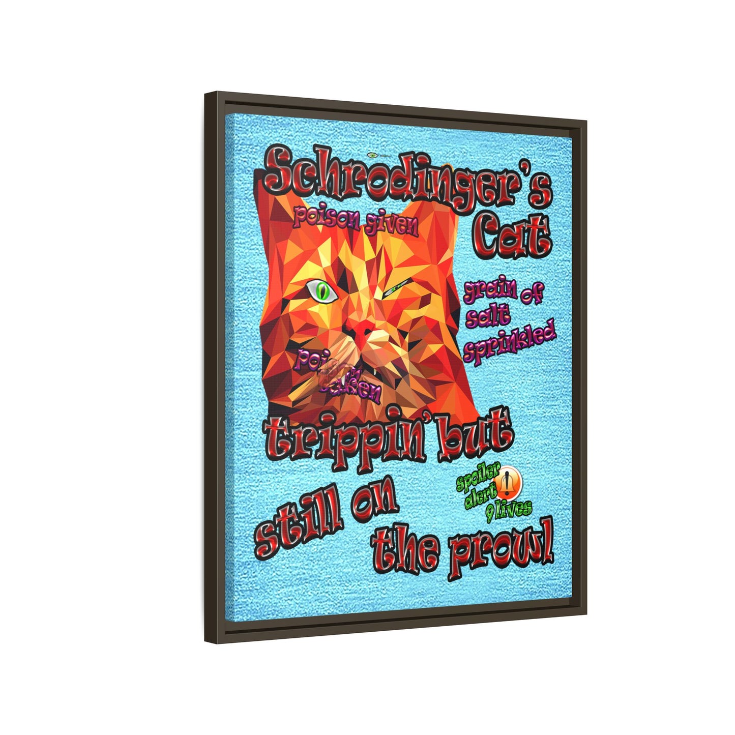 schrodinger's cat - framed canvas art (faded blue)