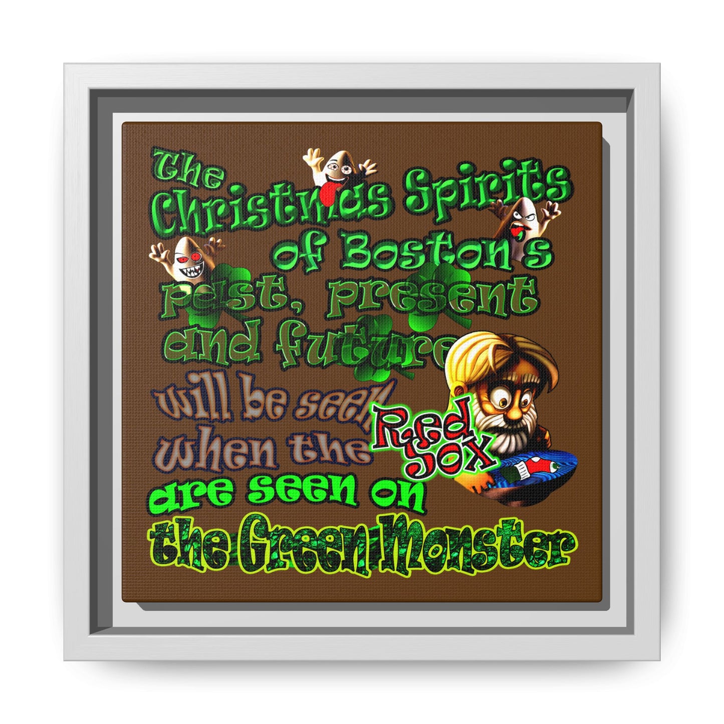 christmas spirits of boston - framed canvas art (brown)