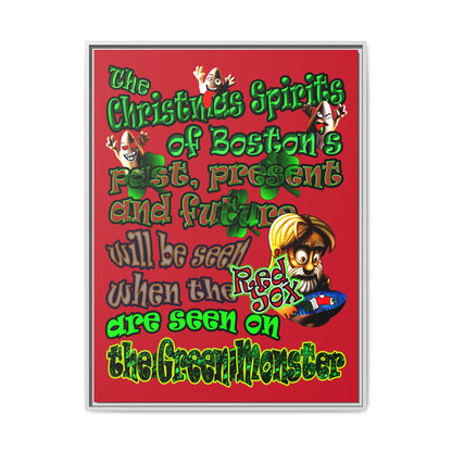 christmas spirits of boston - framed canvas art (dark red)