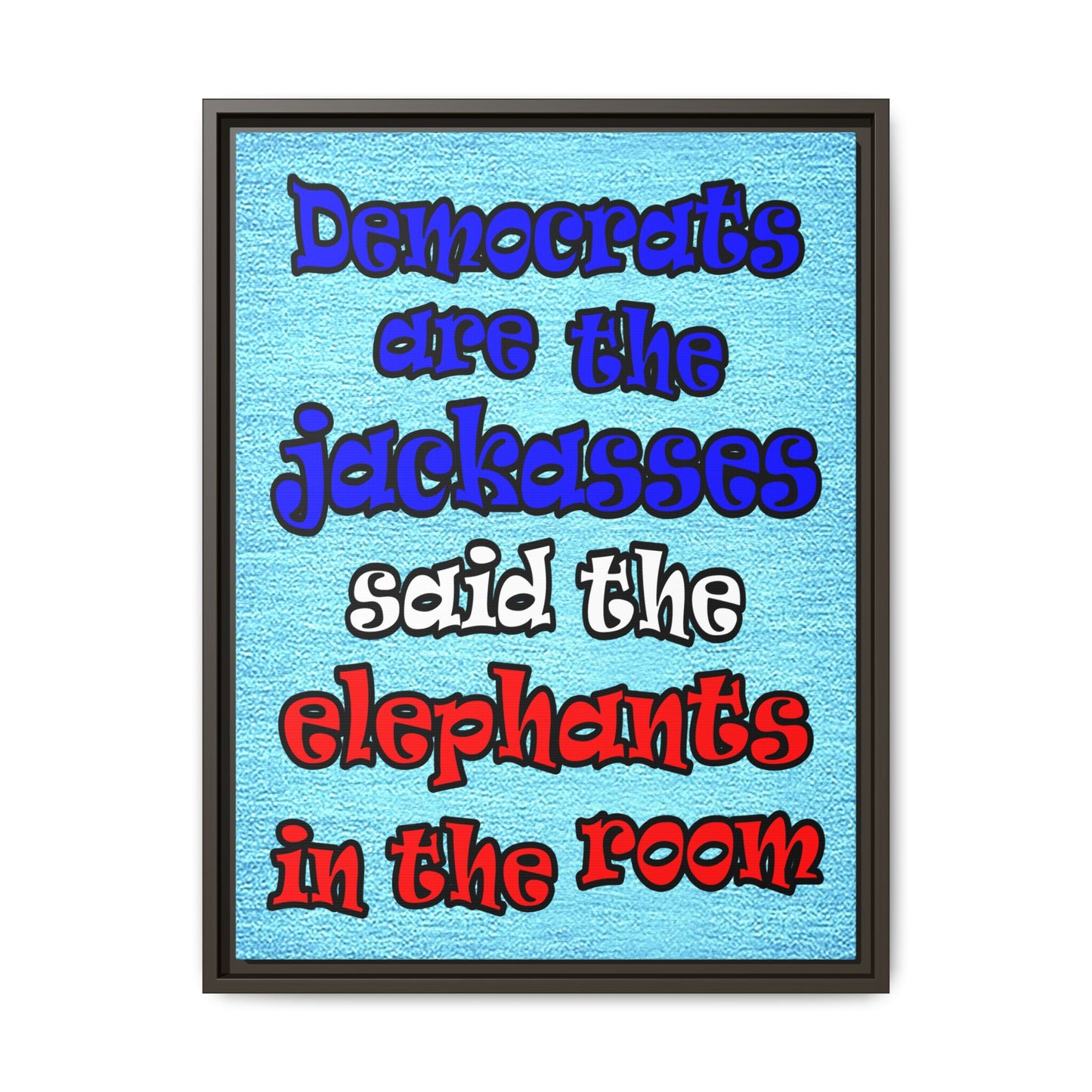 donkeys and elephants - framed canvas art (faded blue)
