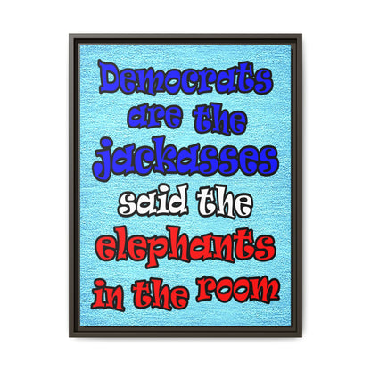 donkeys and elephants - framed canvas art (faded blue)
