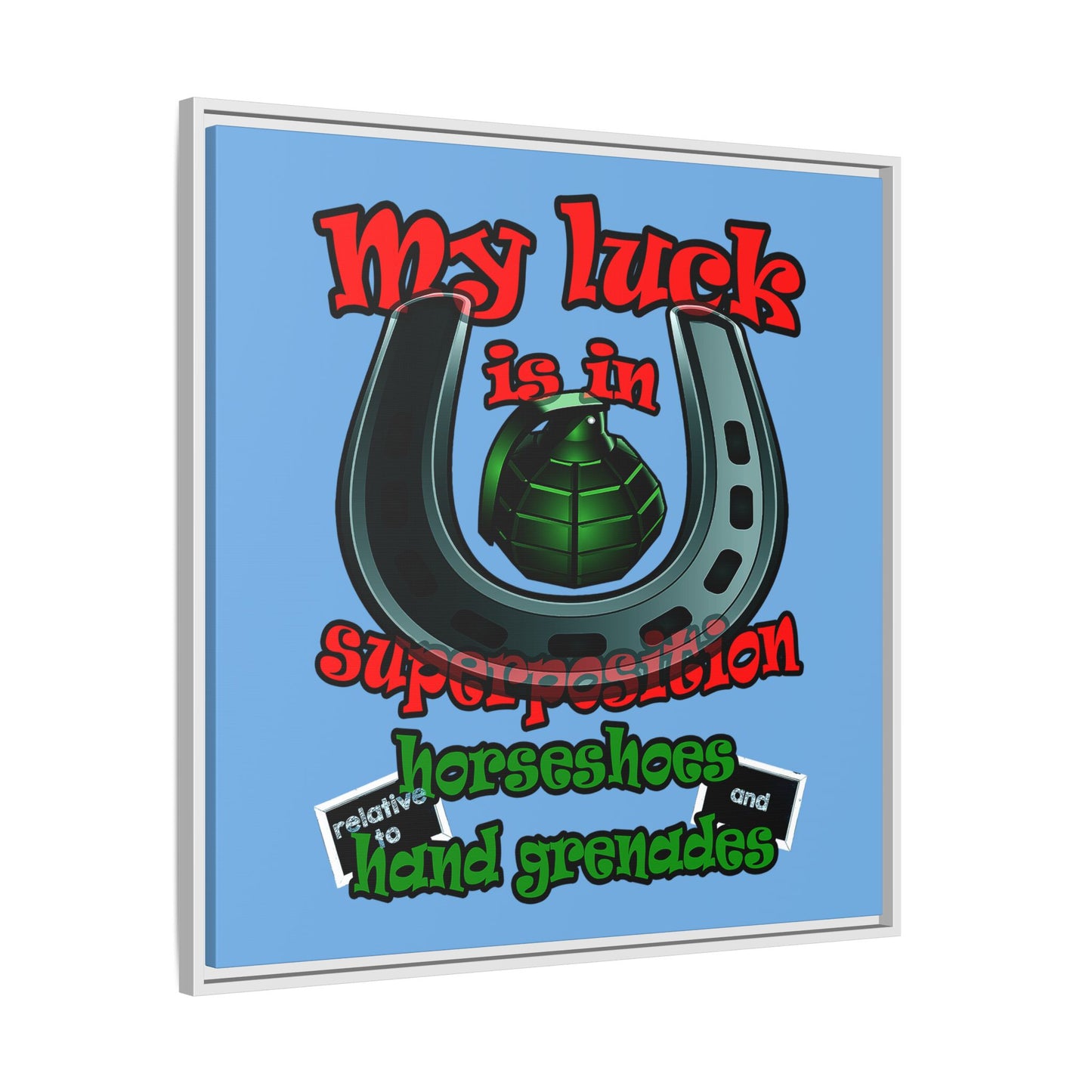 my luck - framed canvas art (light blue)