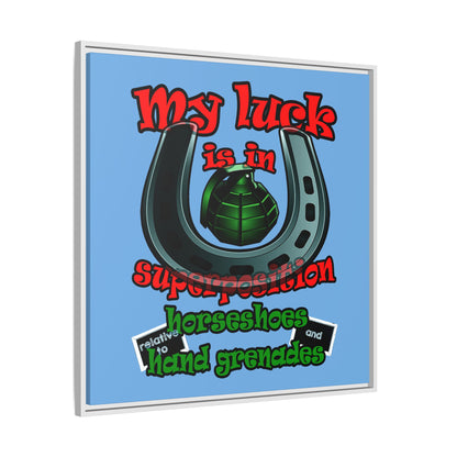 my luck - framed canvas art (light blue)